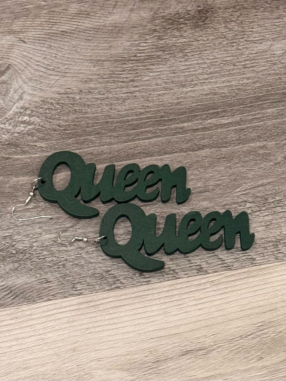 Queen Script Statement Earrings - Green